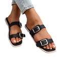 thumbnail image 2 of Domuza Women's Genuine Leather Platform Sandals Cork Footbed Slip-on Sandals Summer Chunky Slides with Double Adjustable Buckle Casual Vacation Shoes Black 8（EU-40）, 2 of 6