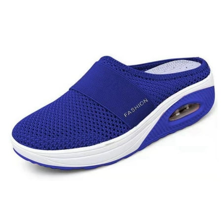 iopqo women s casual shoes air cushion slip-on orthopedic diabetic walking shoes with arch support knit casual comfort outdoor walking casual shoes mesh toe half blue 42