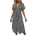 thumbnail image 4 of PENGXIANG Robe Chemise Ample à Imprimé Floral Ceinturée Décontractée Manches Courtes Boutonnée Midi Jaune s, 4 of 10