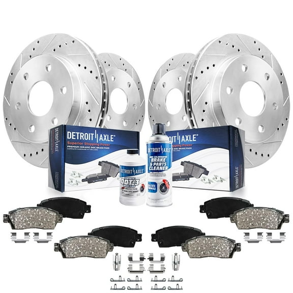 Detroit Axle - Brake Kit for Buick Rainier Chevy SSR Trailblazer EXT GMC Envoy XL XUV Ascender 9-7x Replacement Drilled and Slotted Disc Brake Rotors Ceramic Brakes Pads