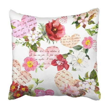 BPBOP Pink Flowers Hearts With Hand Written Text I Love You Watercolor For Valentine Day Chic Pillowcase 20x20 inch