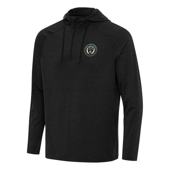 Men's Antigua Heather Black Philadelphia Union Spikes Raglan Quarter-Zip Hoodie