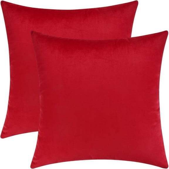 Set of 2 Cozy Square Decorative Throw Pillow Covers for Couch and Bed, Red, 18 x 18 Inches