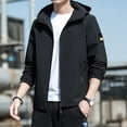 thumbnail image 3 of Lohuatrd Men Autumn Winter Coat Hooded Thin Smooth Solid Color Long Sleeve Pockets Zipper Closure Casual Mid Length Drawstring Elastic Cuff Men Jacket, 3 of 8