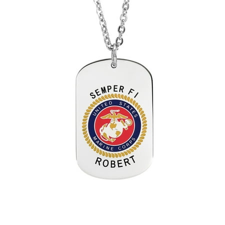 Stainless Steel Personalized Military Marines Insignia Dog Tag with an 18 inch Link