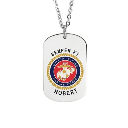 Military Dog Tag Stainless Steel Personalized Military Marines Insignia Dog Tag with an 18 inch Link Chain ()