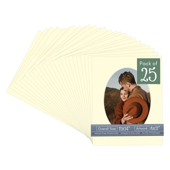 Off White Picture Frame Mat for 11x14 Frames - Oval Opening for 8x11 Photos - 25 Mats