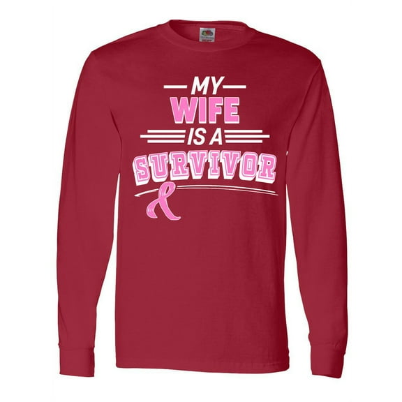 Inktastic My Wife is a Survivor Breast Cancer Awareness Long Sleeve T-Shirt