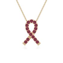 Natural Ruby Cancer Ribbon Pendant Necklaces for Women in 18K Yellow Gold Vermeil, July Birthstone Jewelry Gifts for Her Birthday, Wedding Anniversary, Graduation, Christmas, Mothers Day, Valentines