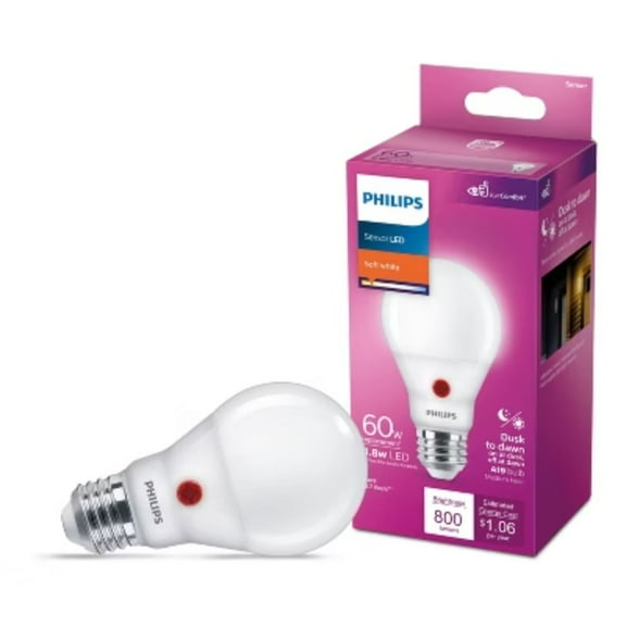 Philips LED Dusk to Dawn 60W A19: Energy Star Certified Outdoor Light Bulb, 800 Lumens, 2700K, E26 Base, 13.7-Year Life