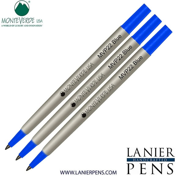 Lanier Combo Pack - 3 Pack - Monteverde Rollerball P22 Paste Ink Refill Compatible with most Parker Style Rollerball Pens - Blue (Fine Tip 0.6mm)