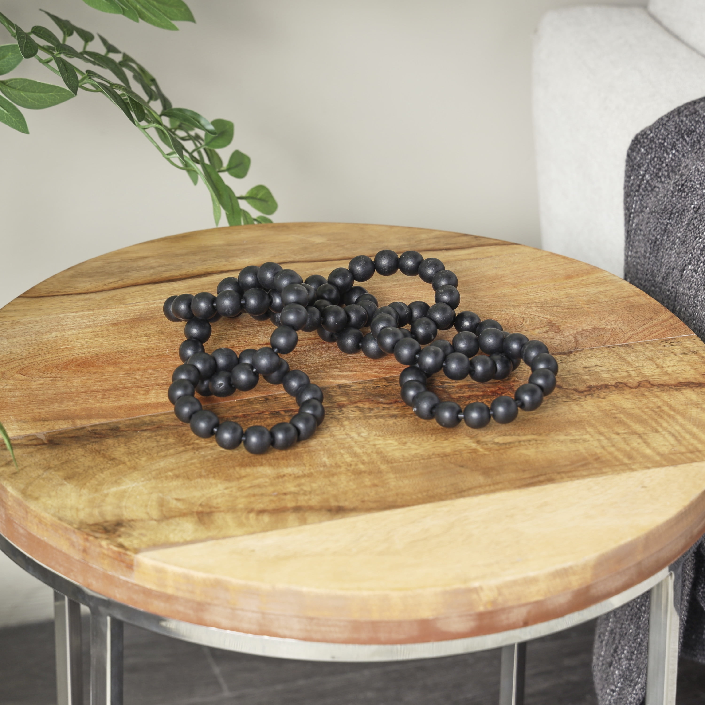 20" x 2" Black Wood Beaded 8 Link Chain Sculpture, by DecMode