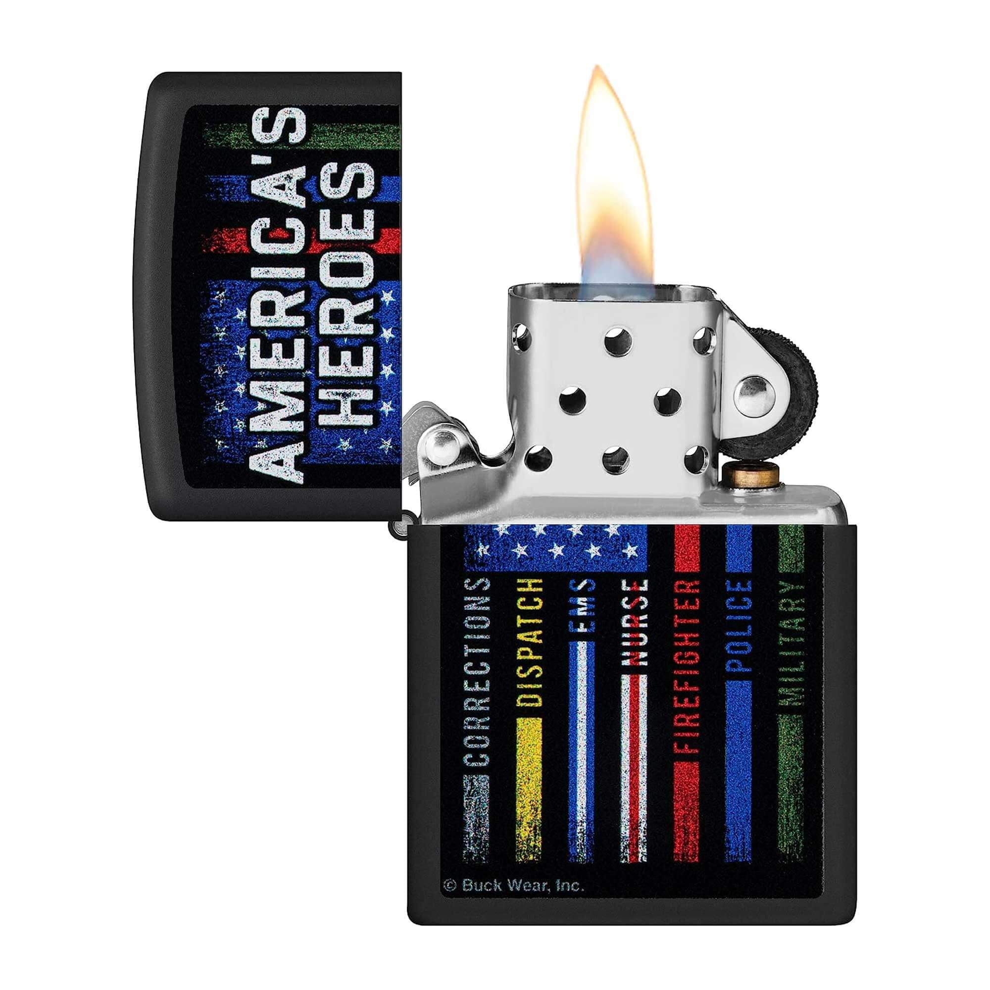 Zippo Buckwear America's Heroes Design Black Matte Pocket Lighter