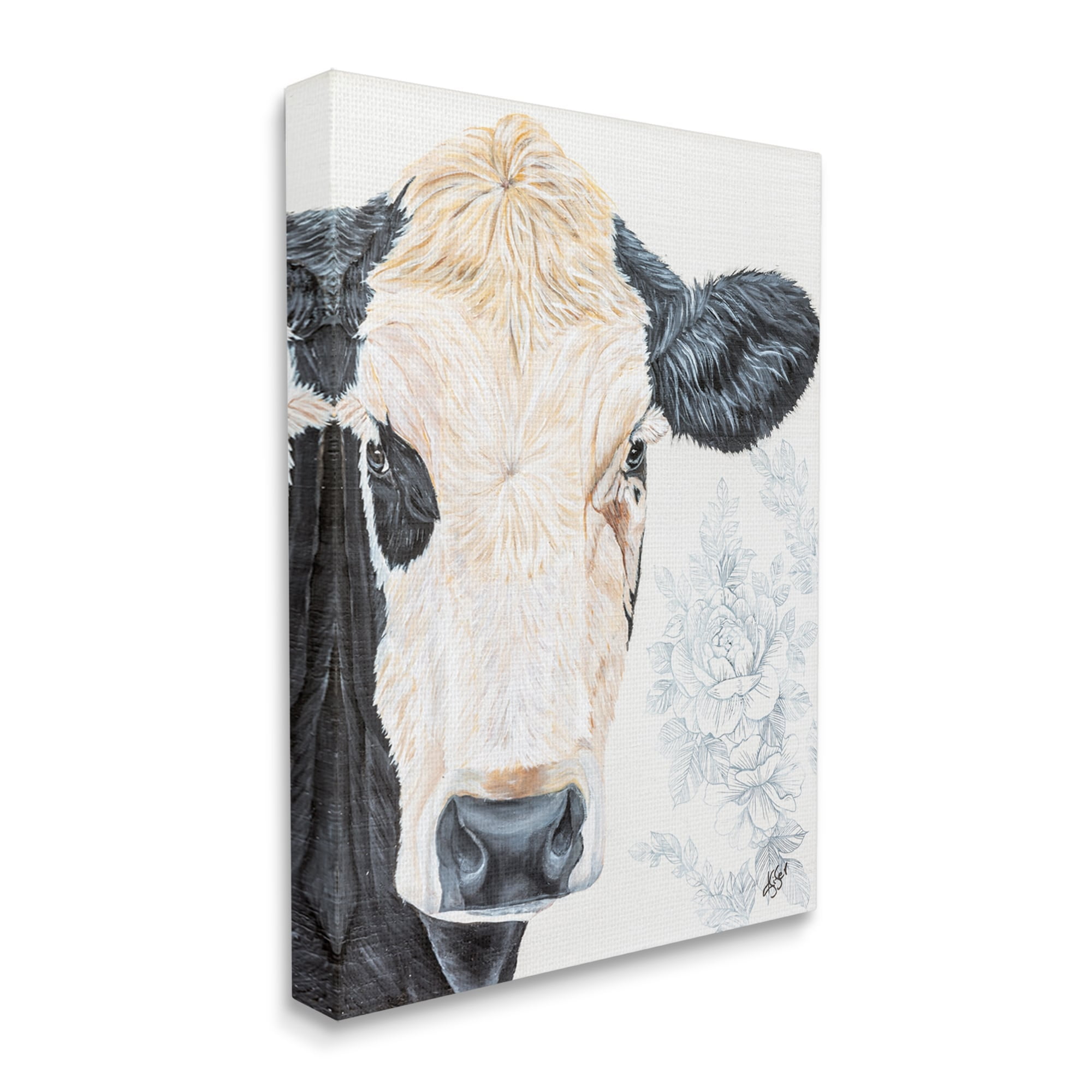 Stupell Floral Cow Farmhouse Rural Portrait Animals & Insects Painting Gallery Wrapped Canvas Print Wall Art
