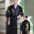 thumbnail image 3 of Vjnyvs Mens Rayon Silk Kimono Robe Mens Japanese Silk Dragon Bathrobe Chinese Kimono Robe Men Open Front Long Cloak with Belt, 3 of 7