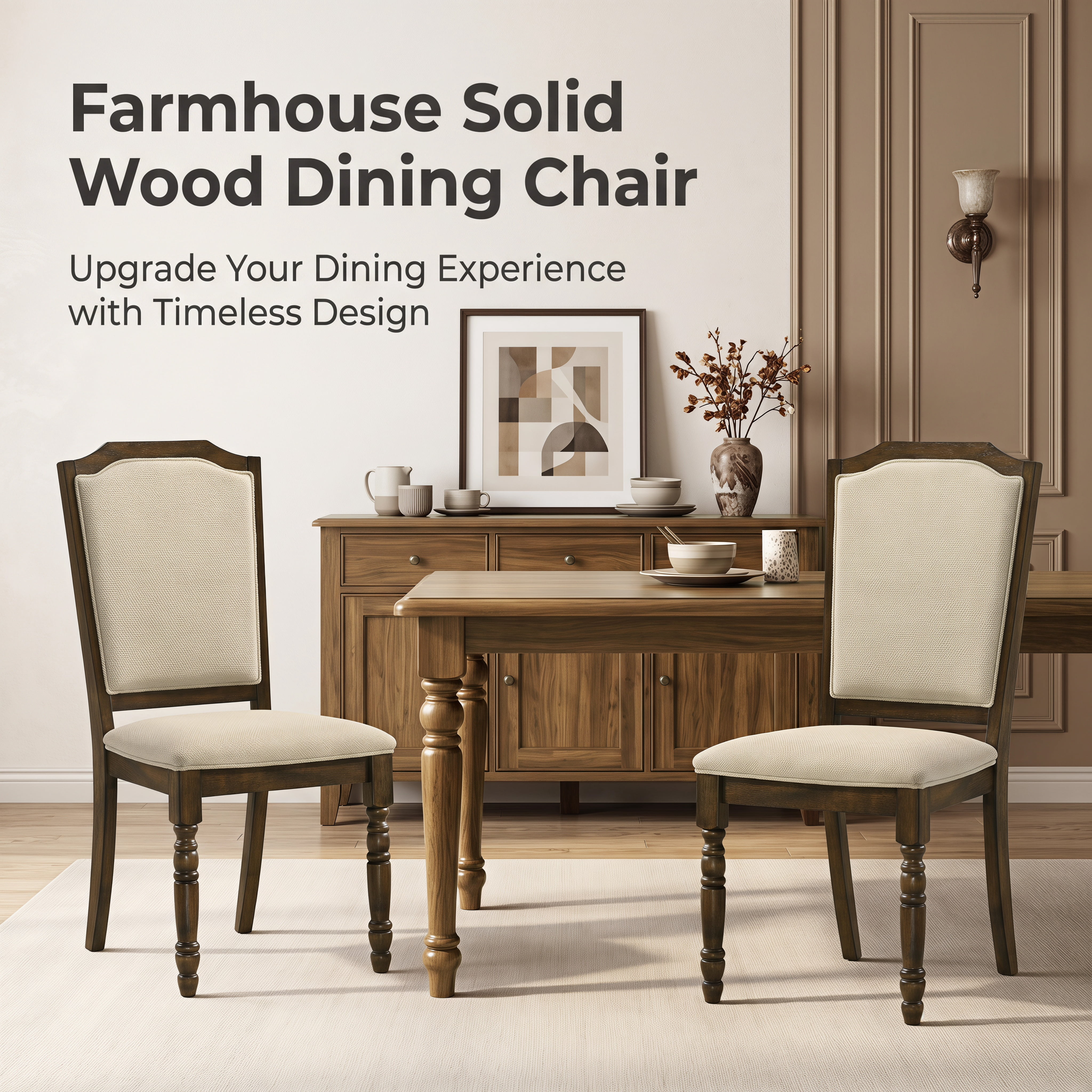 Roundhill Furniture Iris Turned Leg Wood Dining Chair, Set of 2, Walnut