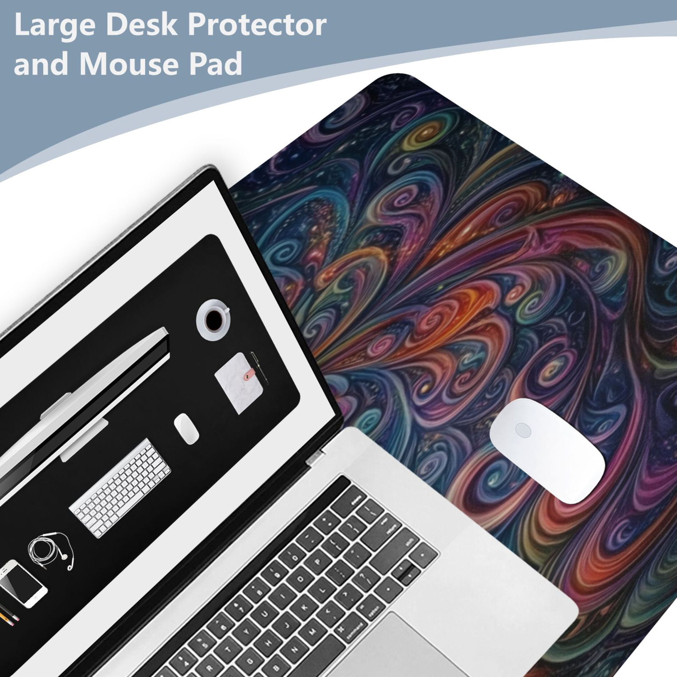 Leather Keyboard and Mouse Desk Mat Office Desk Accessories Protective Office Desk Decor Desk Pad Mat for Gaming, Work from Home, Office Psychedelic Art Unicorn 16.5" x 35.4"