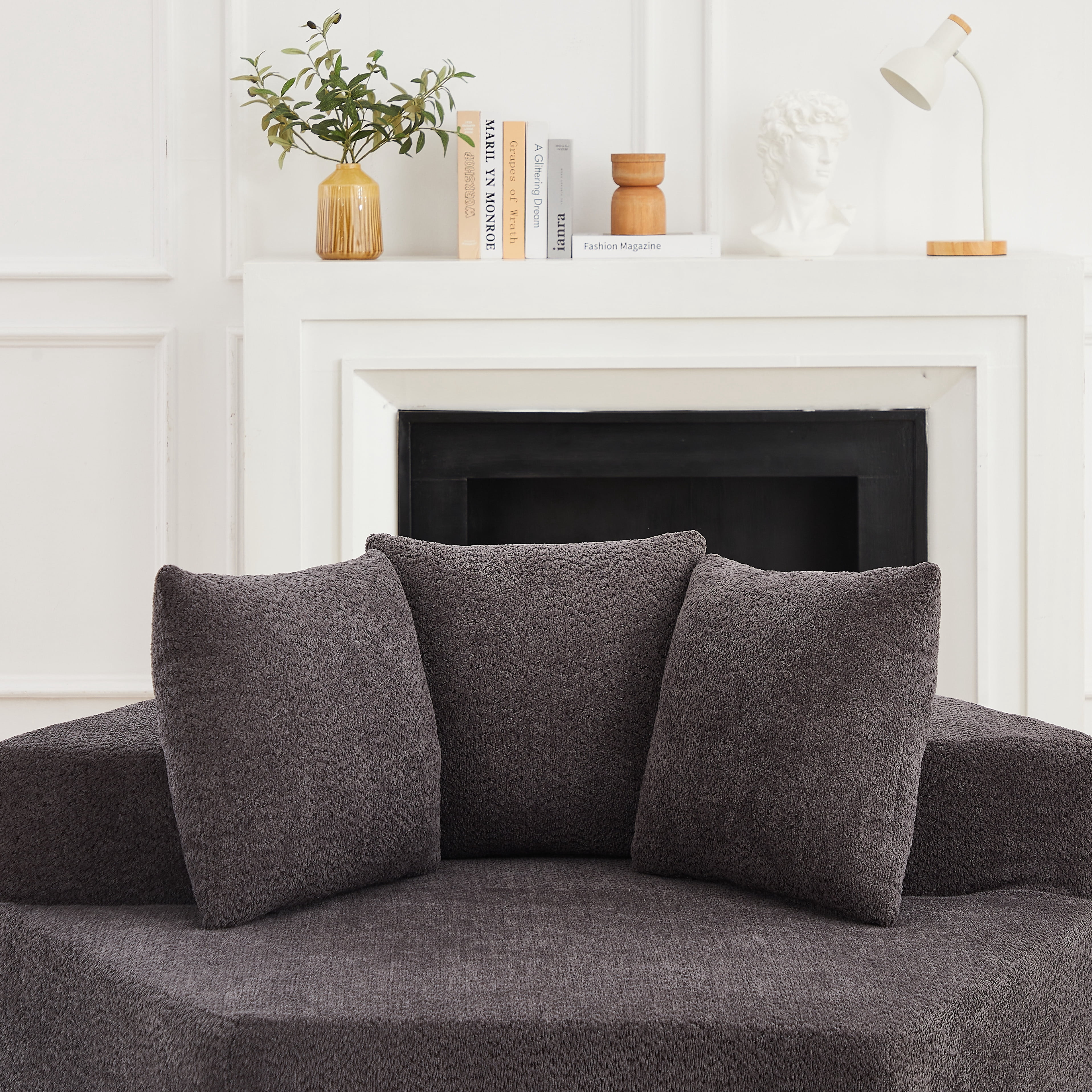 54 Inch Modern Hexagonal Modular Single Lounge Chair, Loop Chenille Upholstered Armless Sofa with 3 Pillows, Non-Slip Bottom, Spring Coil Foam Filling for Living Room Game Room Bedroom