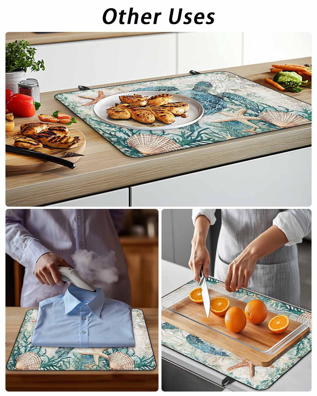 Stove Top Covers for Electric Stove, Teal Coastal Turtle Glass Stovetop Cover Protector, Vintage Summer Beach Nautical Coral Induction Cooktop Protector Oven Mat for Kitchen Countertop 24"x21"