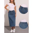 thumbnail image 2 of DARING DIVA Women's Flap Pocket A-Line Vintage Denim Maxi Skirt L Vintage Blue, 2 of 6