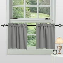DONGPAI 2 Panels Blackout Kitchen Curtains Valance, Rod Pocket 18 inch Length Short Curtain Waffle Weave Farmhouse Cafe Curtains, Grey
