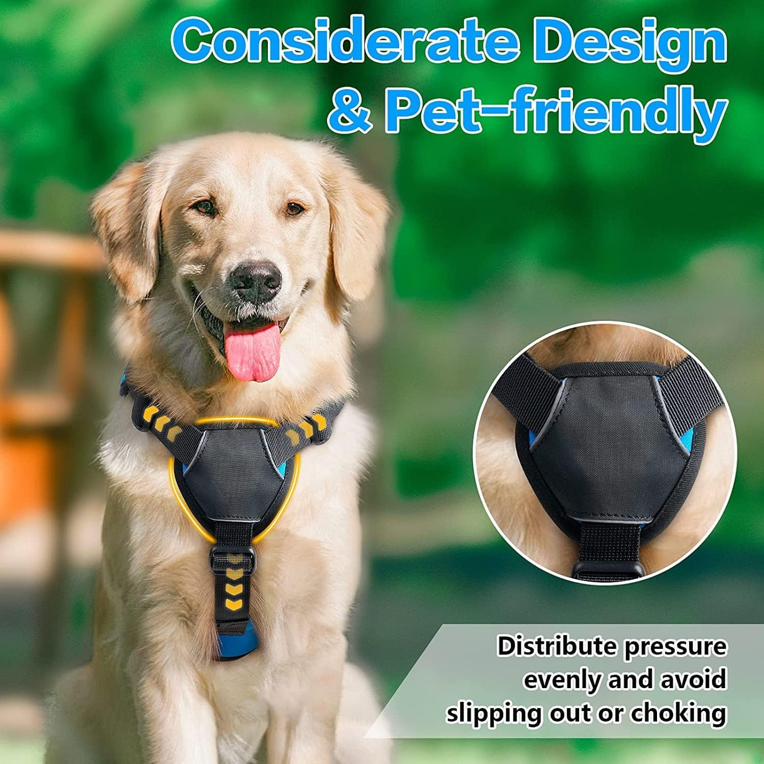 rabbitgoo Escape Proof Dog Harness, Soft Padded Full Body Pet Harness, Reflective Adjustable No Pull Vest with Lift Handle and Lesh Clip for Large Dogs Walking Hiking Training, Blue