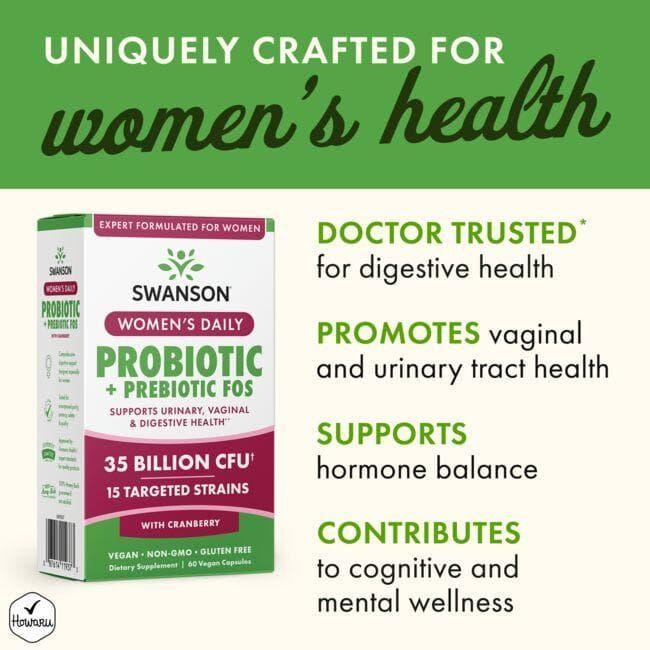 Swanson Women's Daily Probiotic + Prebiotic Fos 35 Billion Cfu 60 Vegan Caps