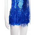 thumbnail image 7 of YONGHS Girls Latin Dance Dress Metallic Sequins Tassel Skirt Leotard Modern Jazz Tap Ballroom Dancewear Blue 6, 7 of 7