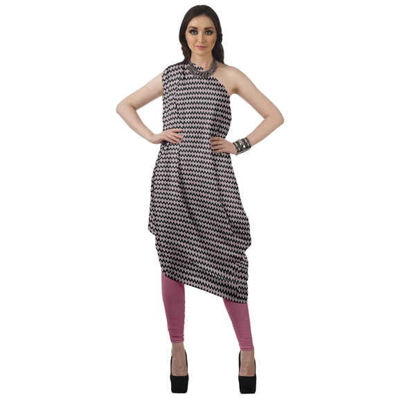 Moomaya Women's Printed One-Shoulder Cowl Kurti Sleeveless Dress Boho Party Designer Clothing