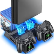 PS4 Stand with Cooling Fan for PS4/PS4 Slim, Cooling Vertical Stand with Dual Controller EXT Port Charger Dock Station and 12 Game Slots