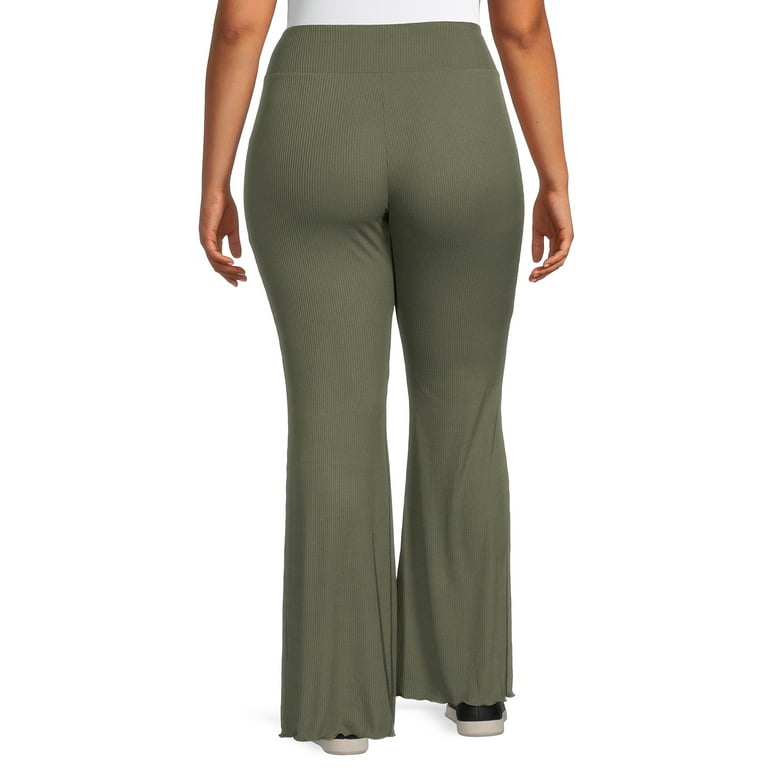 No Boundaries Juniors Plus Size Ribbed Flare Pants with Lettuce Edge,  2-Pack 