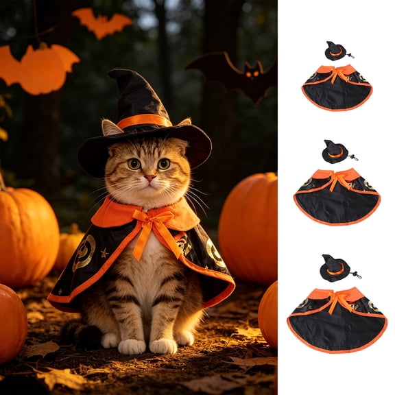 Aoznliie Dog Clothes, Halloween Pet Cloak with Hat for Party Apparel, S 9.5-11.8 inch Neck Adjustable Costume for Cats Dogs, Black