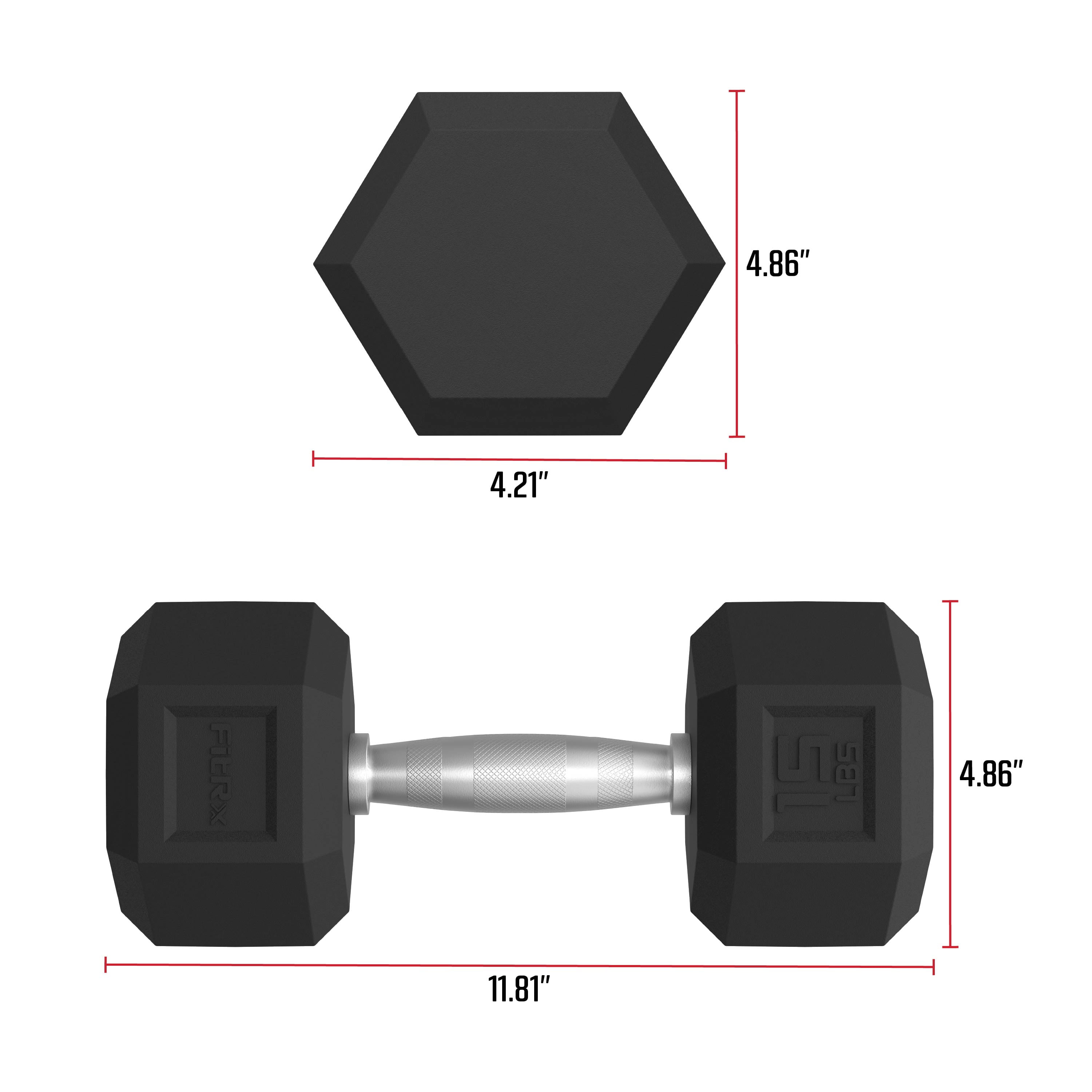 FitRx 15lbs Rubber Hex Dumbbell Set – Solid Steel Handles, Durable Rubber Coating, Anti-Roll Weights for Fitness, Pair