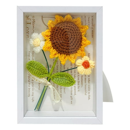

Hand-crocheted Wool Flower Finished Sunflower Knitted Immortal Bouquet Photo Frame Decoration Teacher s Day Mother s Day Father s Day Graduation Season