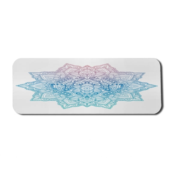 Lotus Computer Mouse Pad, Bohemian Tattoo Style Pastel Toned Mandala Abstract Lotus Flower Design, Rectangle Non-Slip Rubber Mousepad Large, 31" x 12" Gaming Size, Lilac Pale Blue, by Ambesonne
