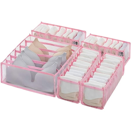 

Underwear Drawer Organizer Set- Foldable Underwear Storage Divider Boxes Includes 6/7/11 Cell Collapsible Closet Compartments for Socks Bras Ties Lingerie Scarves Organizing