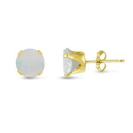 - Round 9mm 14k Gold Plated Sterling Silver Genuine Opal Stud Earrings, Free Gift Box included