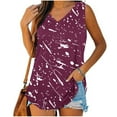 thumbnail image 2 of Lovskoo Tank Tops for Women Print Tops V-Neck Basic Undershirt Casual Flowy Summer Sleeveless T-Shirt Claret XL, 2 of 6