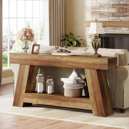 Tribesigns 63-Inch Farmhouse Console Table for Entryway Wooden Sofa Table for Living Room Hallway & Entrance Brown