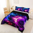 thumbnail image 2 of Homewish Navy Purple Neon Skull Queen Comforter Set,Rose Floral Butterfly Comforter Sets Queen,Halloween Duvet,Black Reversible,3 Pieces,1 Comforter and 2 Pillowcases, 2 of 7