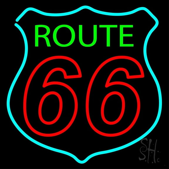 Route Double Stroke 66 LED Neon Sign 16 x 16 - inches, Black Square Cut Acrylic Backing, with Dimmer - Bright and Premium built indoor LED Neon Sign for café, club, party, event and stroefront.