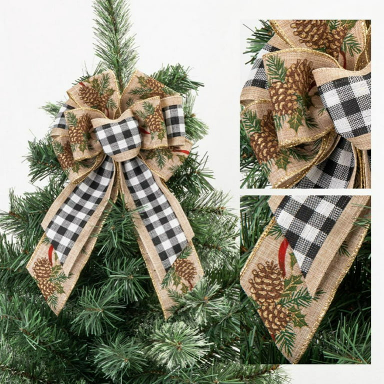 Syhood 4 Pieces Black and White Burlap Bows Christmas Wreath Bows Large  Buffalo Plaid Wreath Bows Craft Ribbon Bows Tree Topper Bows Rustic  Checkered