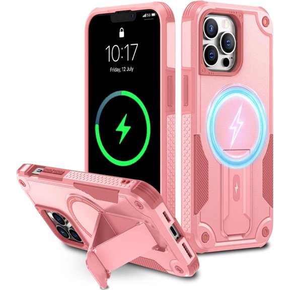 for iPhone 12 Pro Case with Invisible kickstand [Compatible with MagSafe], [Military Drop Protection] iPhone 12 Case Shockproof Protective Case for iPhone 12/12 Pro 6.1 inch Pink