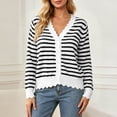 thumbnail image 2 of Lixiuxyad ‌Women's V-Neck Striped Knit Cardigan Long Sleeve Button-Front Summer Knit Tops,White, 2 of 5