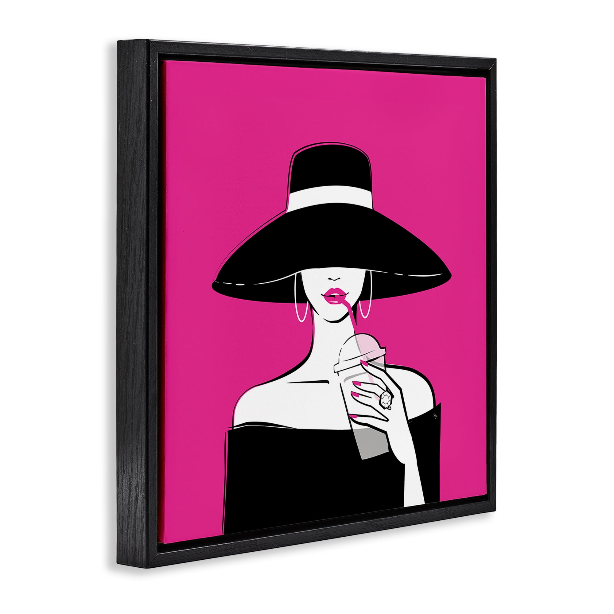 Stupell Industries Black Hat Glamourous Woman Black Framed Floater Canvas Wall Art, design by Martina Pavlova
