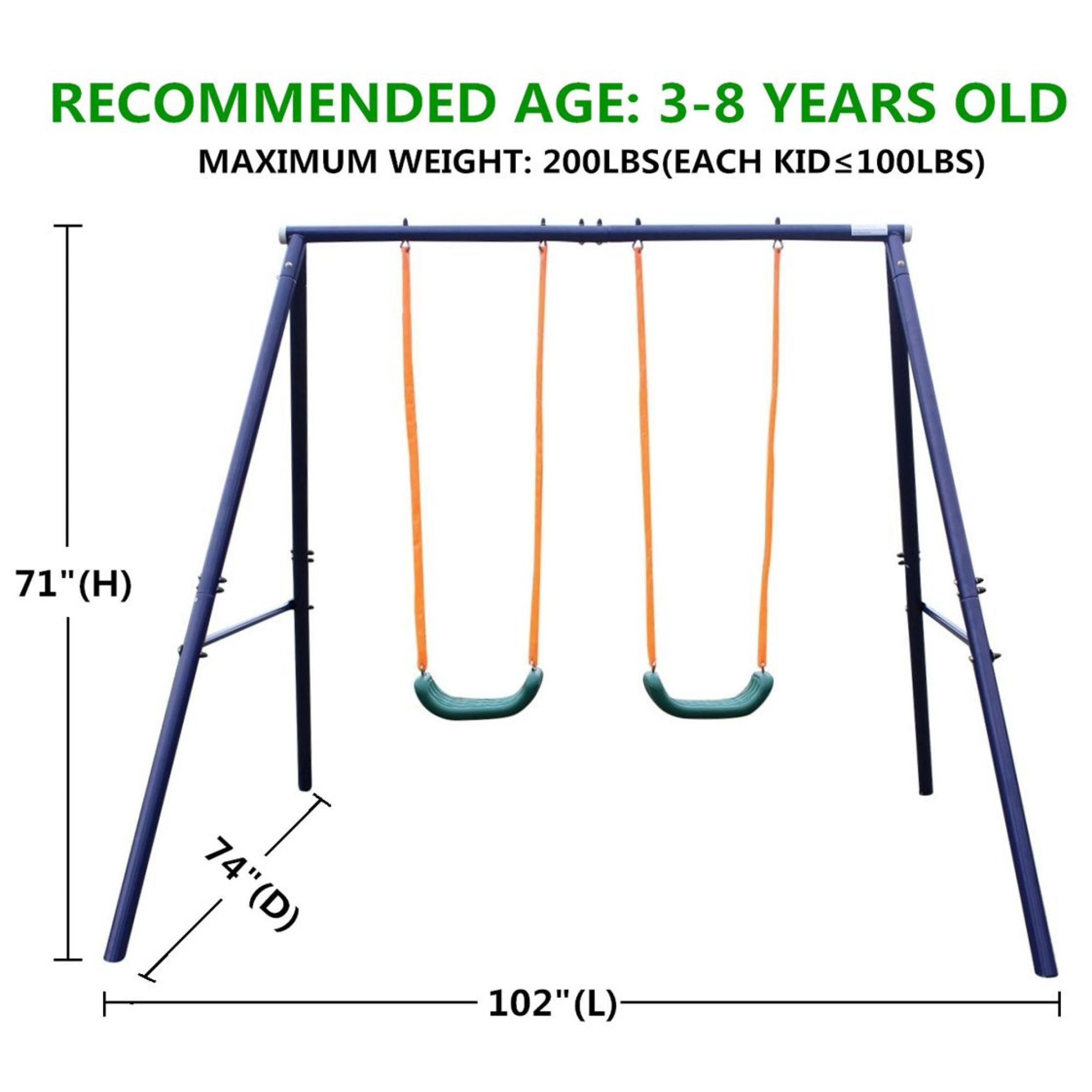 Two Station Swing Set for Children 2 Seat Porch Swing Outdoor Indoor