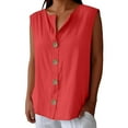 thumbnail image 2 of Tank Top for Woman Linen Shirts For Woman Summer Cotton Linen V Neck Tops Loose Vacation Beach Solid Blouses Tunic Tops Tank Tops, 2 of 6