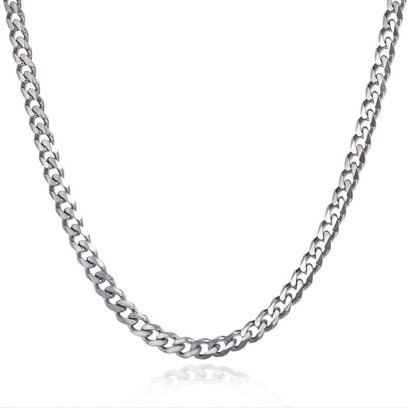 Hermah 5mm Mens Women Silvery Curb Cuban Necklace Stainless Steel Chain 18-26inch