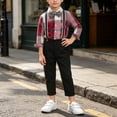 thumbnail image 5 of Boys' 2-Piece Formal Suspender Set Plaid Collar Long Sleeve Shirt Bow Tie Adjustable Suspender Cuff Dress Pants Wedding Party Outfit for Boys 0-10Y Red 0-8 Months, 5 of 7