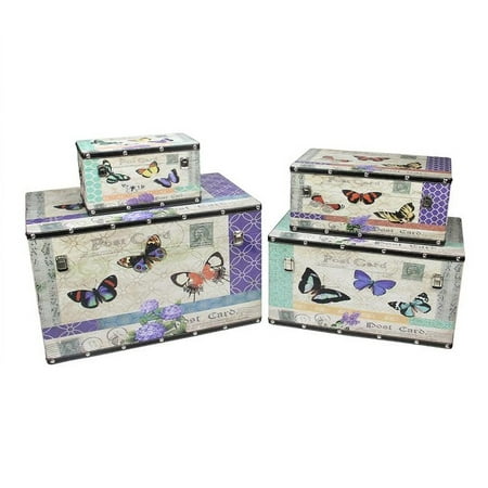 Set of 4 Wooden Garden-Style Butterfly Decorative Storage Boxes 14-27.5
